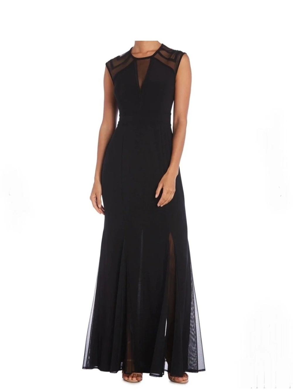 Nightway Collections Sheer Illusion Mermaid Maxi Dress Sz 4 Evening Gown Formal